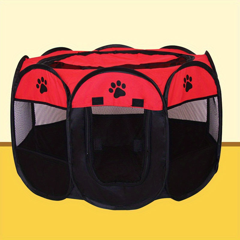 Pet cage with eight sides, folding and resistant to wear, made of Oxford cloth. Ideal for containing dogs and cats, providing a breathable space for pets.