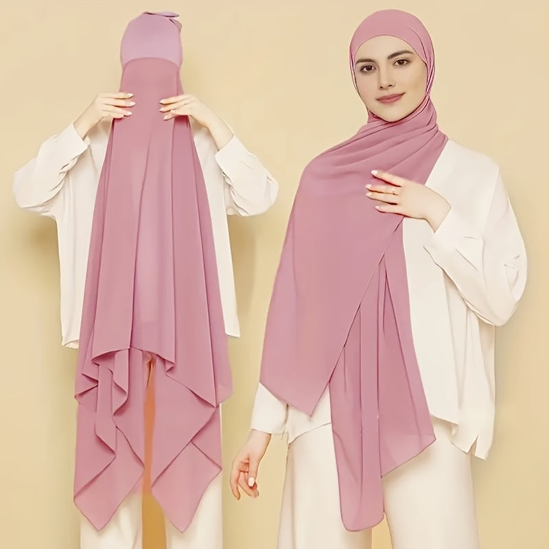 Chic chiffon instant hijab with built-in undercap for women's outdoor wear.