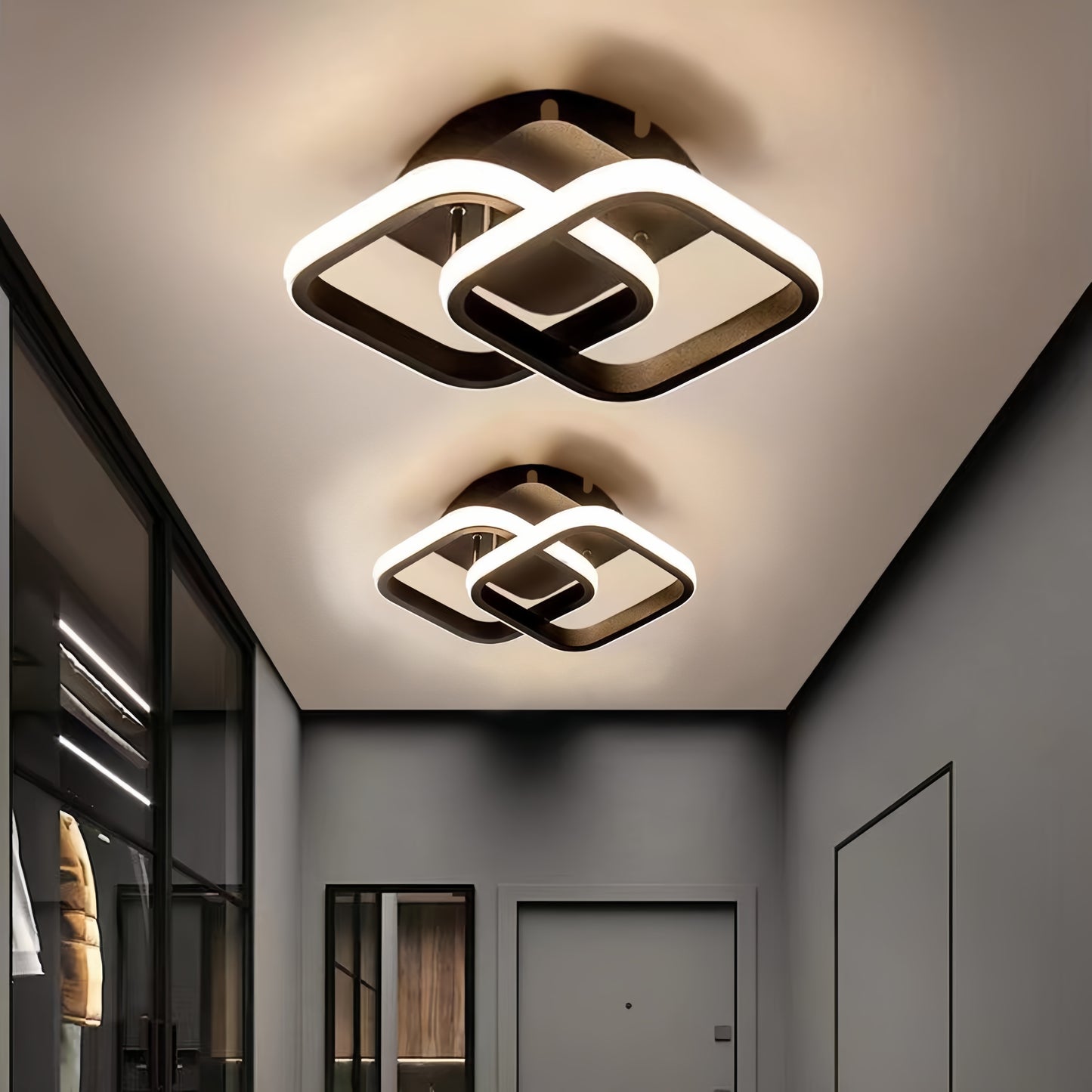 LED ceiling light fixture with ABS shade, suitable for various rooms, wide voltage range, hardwired with switch control.