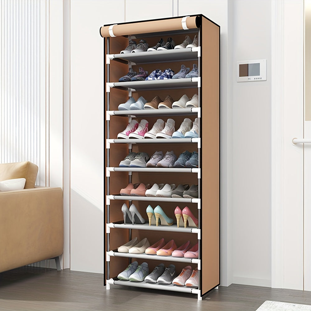 Simple Shoe Cabinet with 10 Layers and 9 Grids, Made of Non-woven Fabric, Dust-proof and Multi-functional Shoe Storage Solution for Household and Dormitories - Easily Assembled, Lockable, and Ideal for Large-capacity Storage in Bedrooms and Living Spaces.