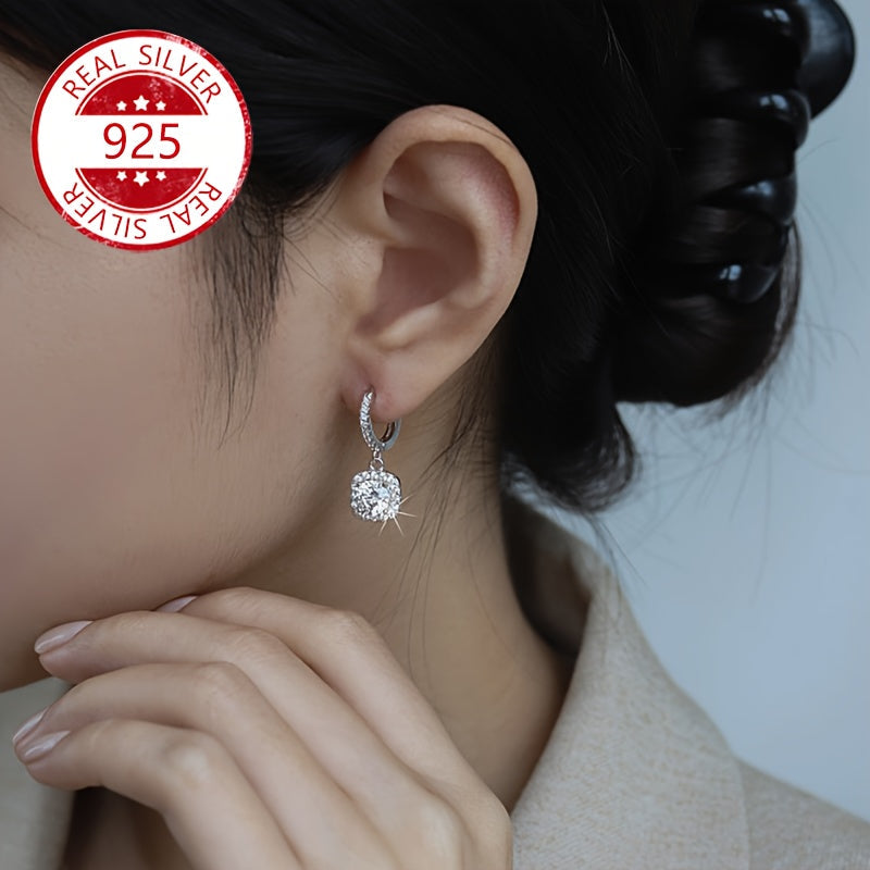 Stylish 925 Sterling Silver Geometric Tassel Pendant Earrings, Square Drop Earrings for Sensitive Ears, Ideal for Everyday Wear and Gifting on Valentine's Day, Birthdays, or Special Occasions, Simple yet Luxurious Design, Perfect for Ear Piercings and