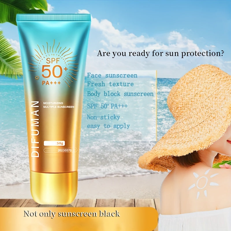 2x50g SPF 50+ PA+++ Sunscreen for Sensitive Skin with Plant Extracts, Non-Greasy Moisturizing Formula - Ideal for Beach Use