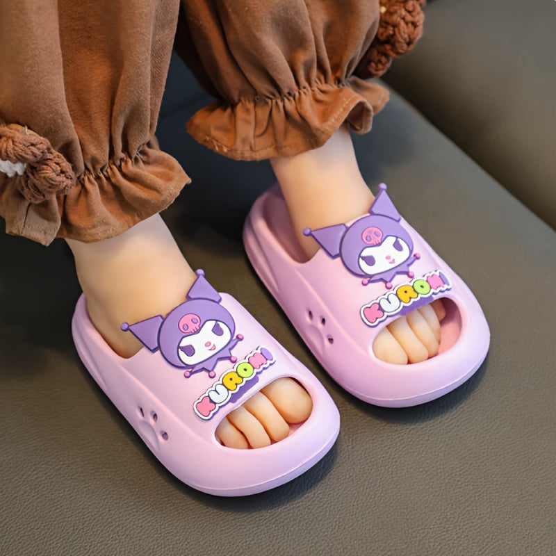 Children's cartoon slippers with cute melody design, soft EVA material, non-slip, lightweight indoor footwear for boys and girls ages 14 and under.