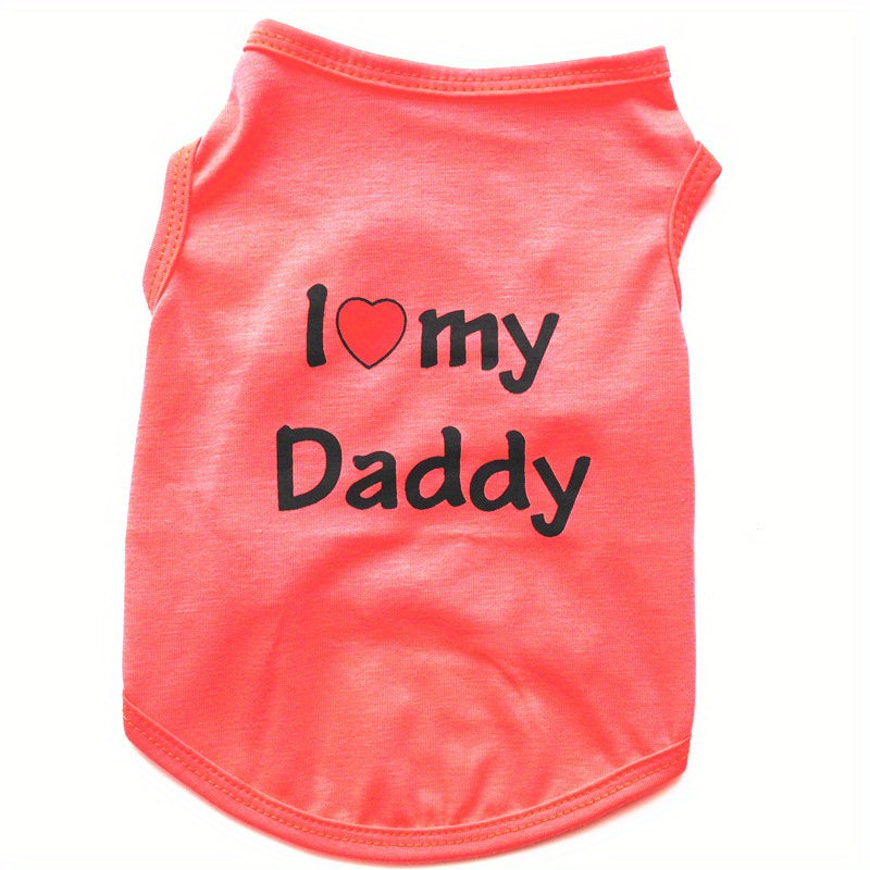 Cute 'I Love My Daddy/Mommy' graphic pet vest for summer parties, suitable for dogs and cats.