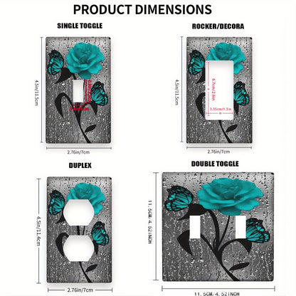 Стена с цветком бирюзовой розы для выключателя света, не требует электричества, легко чистится, универсальный декор для дома. Опции на один/два гнезда.