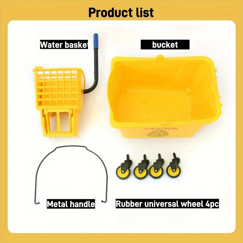 20L Yellow Commercial Mop Bucket with Wringer and Hand Press Floor Cleaning Cart for Home, School, Hotel, Shopping Centers - Sturdy Plastic Bucket for Living Room, Bedroom, Bathroom, and Kitchen Cleaning, with Water Squeezer