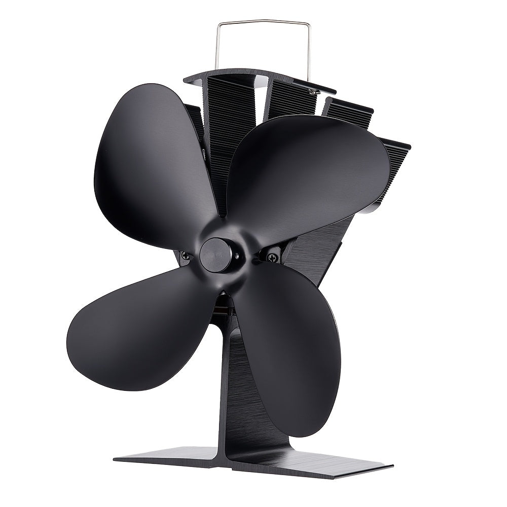 Aluminum Fireplace Fan with 4 Blades for Efficient Heat Distribution – High-Speed Polished Finish Blower for Traditional, Gas, and Particle Furnaces. Suitable for Camping, Picnicking, and Wood Burning Stoves/Fireplaces, Includes Multiple Exhausting