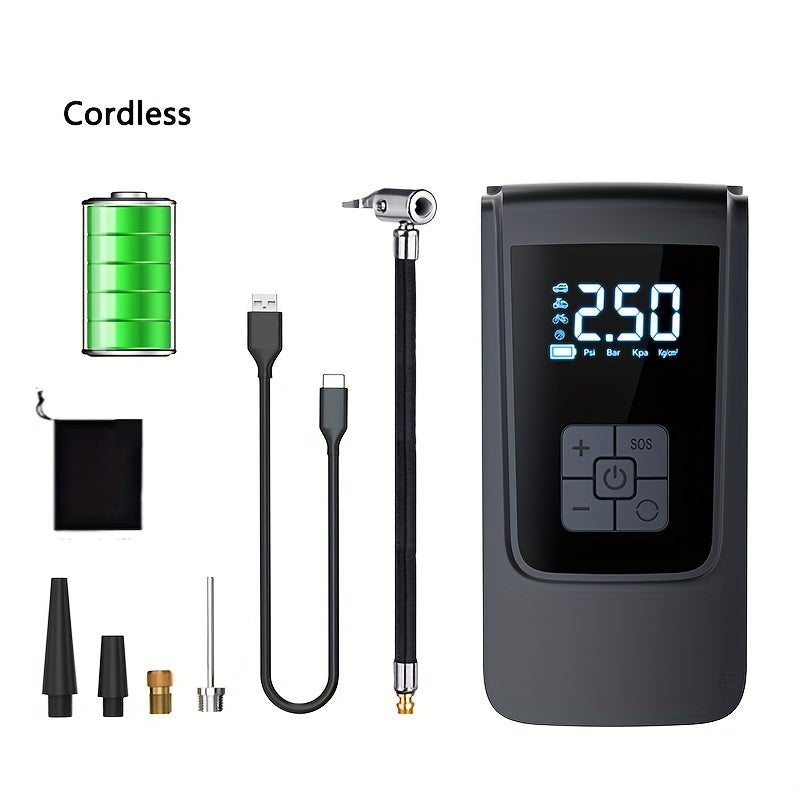 DY&LM Cordless Digital Air Compressor with USB Rechargeable Lithium Battery, Automatic Tire Inflator for Cars, Motorcycles, Bicycles & Balls.