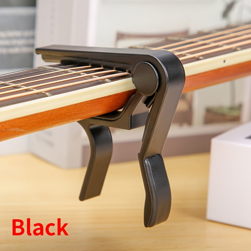 Aluminum alloy guitar capo for acoustic, classical, electric guitars and ukuleles, quick change with tone adjustment.