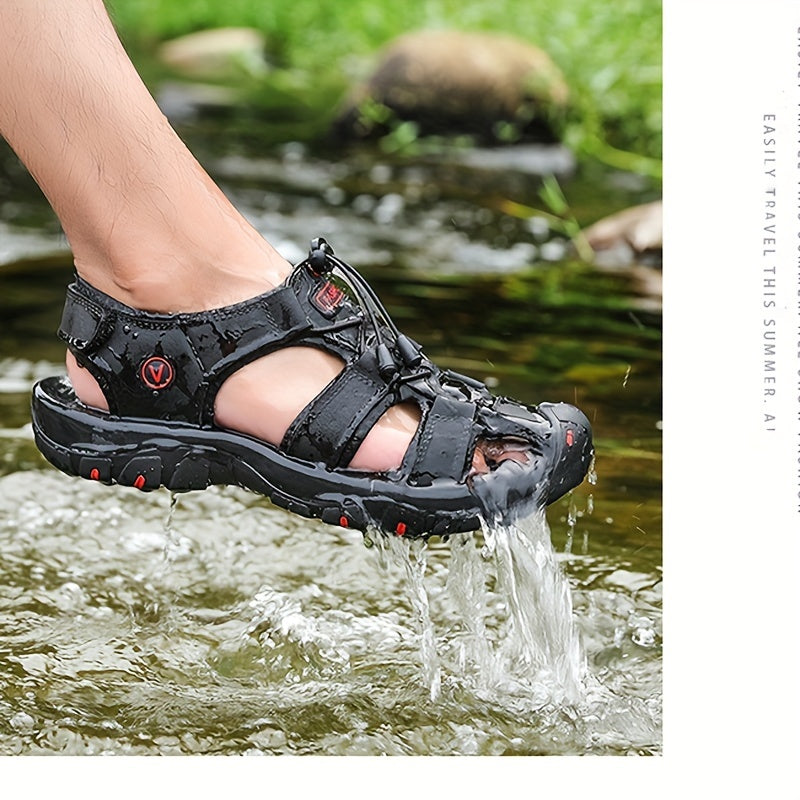 Summer 2024 Leather Sandals: Breathable, Non-Slip for Hiking and Beach Sports, Casual Outdoor Footwear with Adjustable Laces