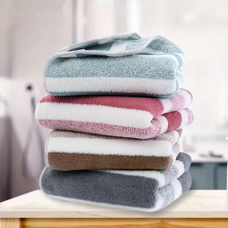 Set of 8 pieces, including Striped Soft Coral Velvet Towels for the household. This set includes 2 Bath Towels, 2 Hand Towels, and 4 Square Towels, ideal for use as face towels or guest towels.