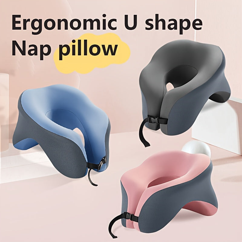 Memory Foam Core U-Shaped Pillow for Travel, Camping, and Office Use, Provides Neck and Cervical Support. Can be used on Airplanes, Cars, and at Home. Great for Face-Down Sleeping.