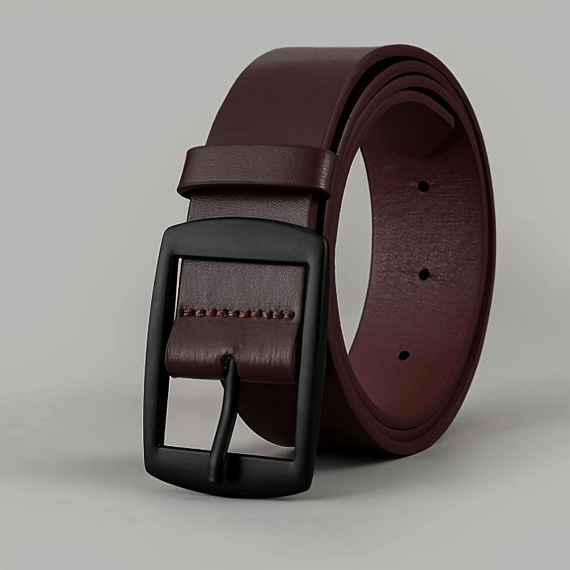 Men's simple and retro PU leather belt with smooth buckle for daily wear