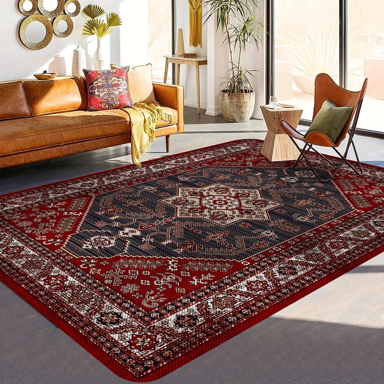 Vintage Boho Area Rug, 1 Piece, Non-slip and Stain Resistant, Fluffy Rug that is Machine Washable. Retro design with Waterproof and Anti-oil properties. Soft and Thickened with Shaggy texture, perfect for Living Room, Bedroom, Nursery, Game Room