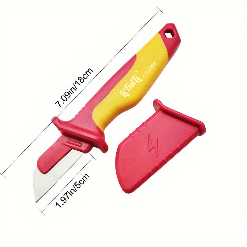 LiTuiLi Electrician's Knife - 1pc, Multi-Color, Stainless Steel & Rubber Grip Wire Stripper for Construction & Electrical Renovations, with Slip-Resistant Handle.