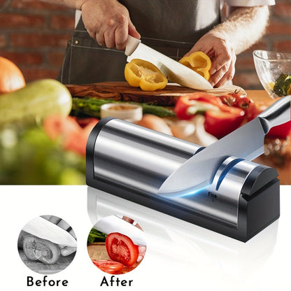 USB Electric Knife Sharpener, 3-in-1 Function, Powerful and Fast, Fully Automatic, Sharpen All Your Kitchen Knives with Ease. Perfect Addition to Your Kitchen Tools and Accessories.