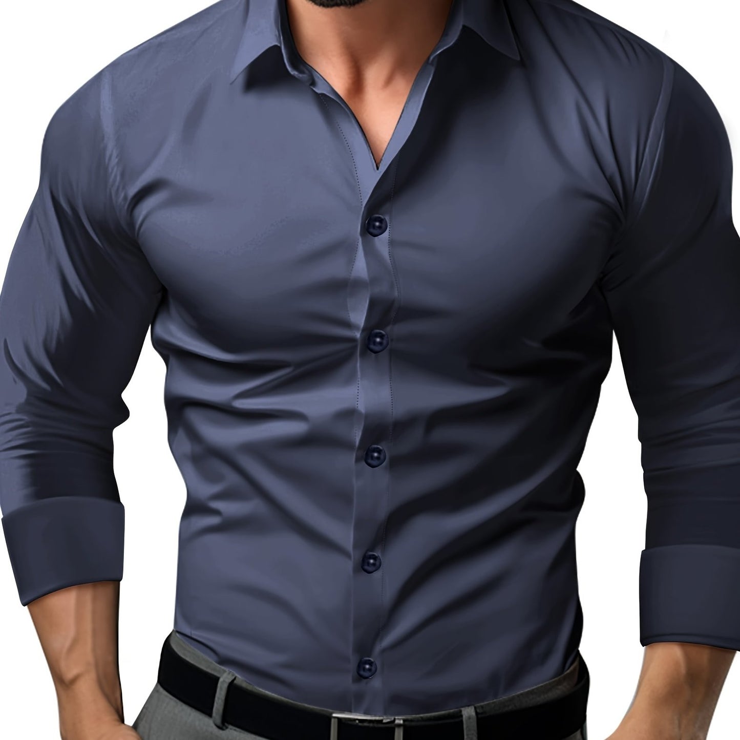 Men's cotton blend long sleeve lapel shirt for business/formal occasions, slim fit.