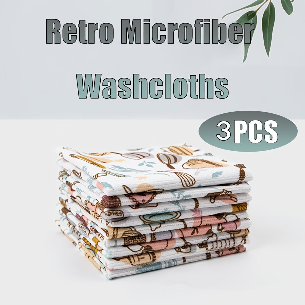 Plush Retro Coffee Microfiber Kitchen Washcloths: Soft, Absorbent, Reusable, and Washable Table Cleaning Cloths