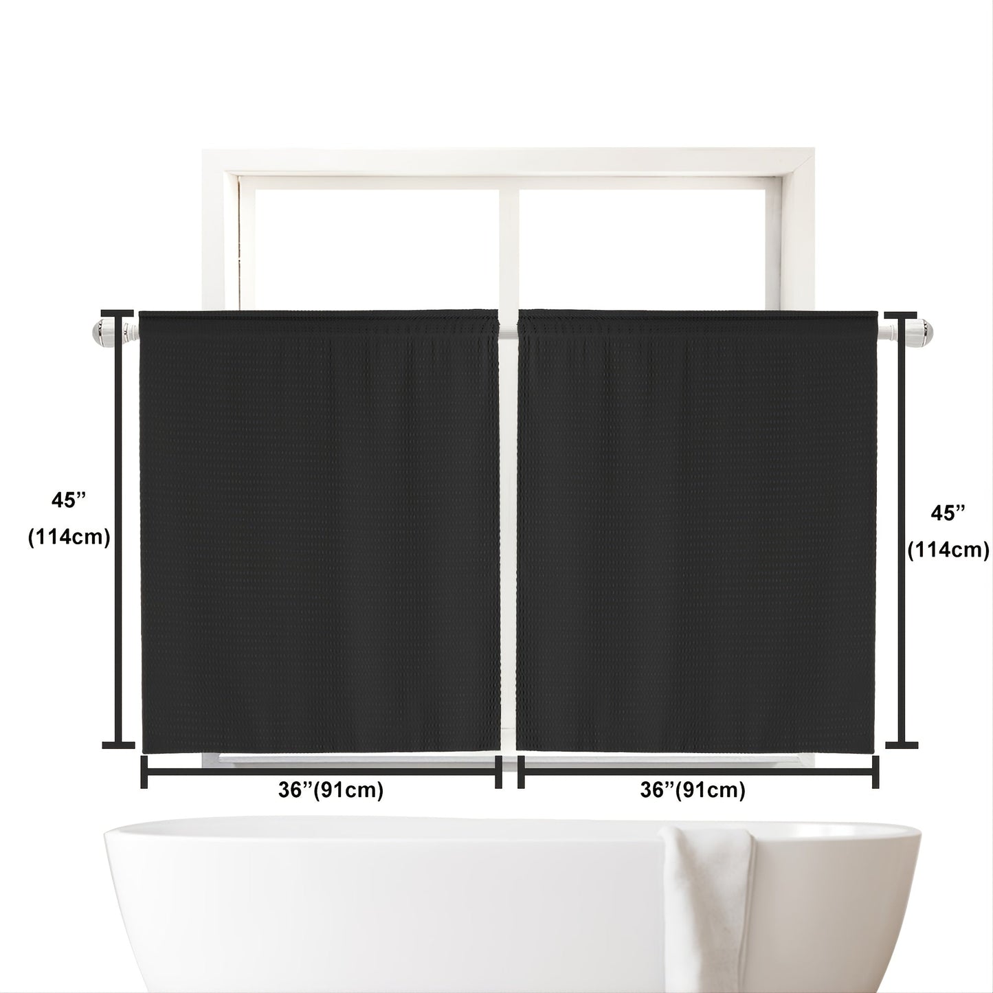 Set of 2 Waffle Weave Half Window Curtains. Waterproof Small Window Curtains for Bathroom, Ideal for Coffee Shops and Kitchens.