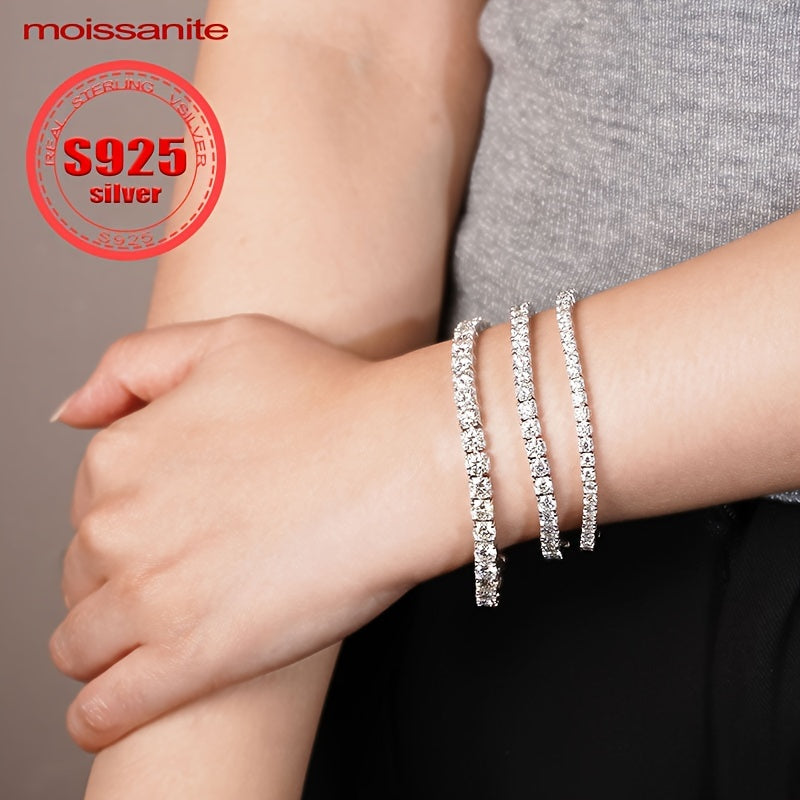 S925 Sterling Silver Moissanite Tennis Bracelet featuring a Full Row of Luxurious and Elegant Style Moissanite Stones. Perfect Jewelry Gift for Women.