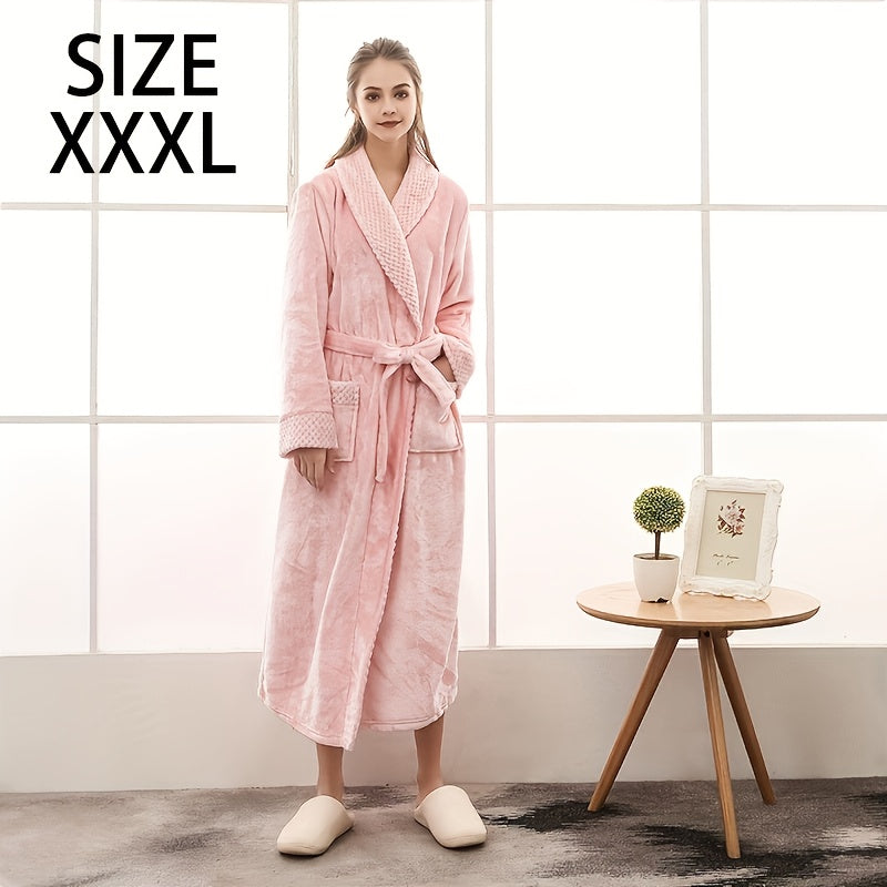 Thickened flannel bathrobe for autumn/winter, cozy unisex nightwear for home.