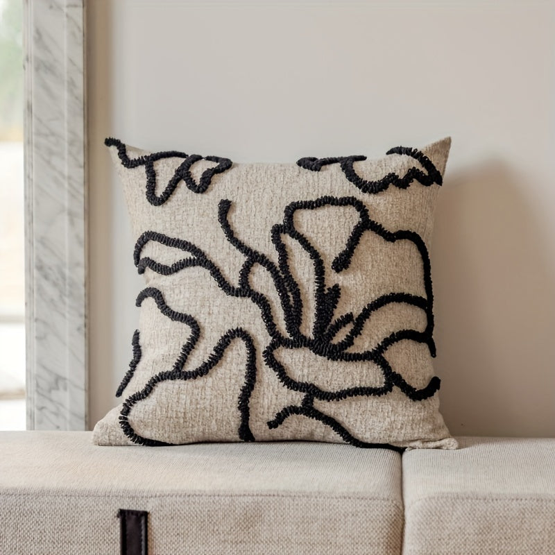 Moroccan-inspired pillow case with geometric fringe design, made of plush and comfortable chenille material. Perfect for decorating home sofas, terrace furniture, benches, and porch. Pillow core not included.