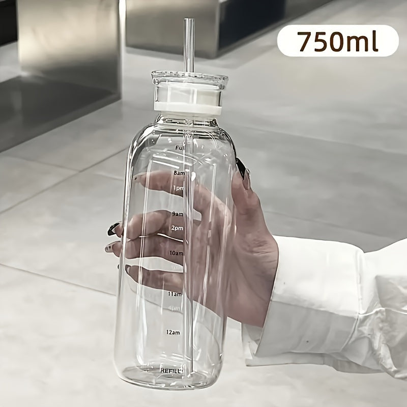 Leakproof glass water bottle with time marker, ideal gift for any occasion.