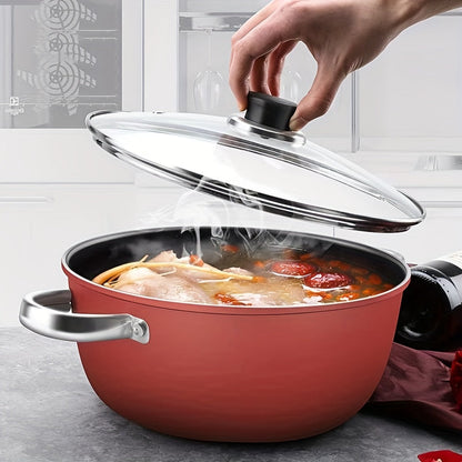 Durable Cast Iron Stew Pot with Non-Stick Coating, High-Temperature Resistance, Suitable for Electric and Gas Cooking, Ideal for Healthy Home Cooking, Features a Flat Base for Even Heating - Quality Kitchenware