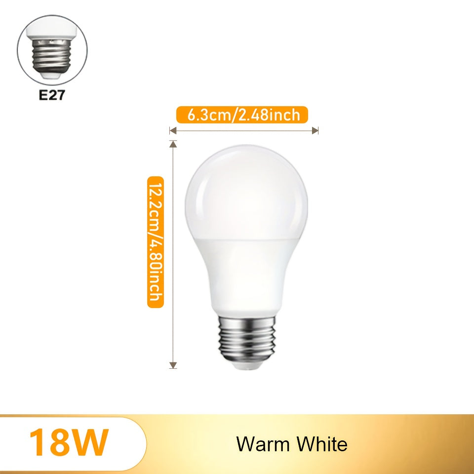 Two 18W LED Motion Sensor Ceiling Light Bulbs with E27 Base, Infrared Sensor, Hardwired, Polycarbonate Shade, 175-265V, No Battery Needed.