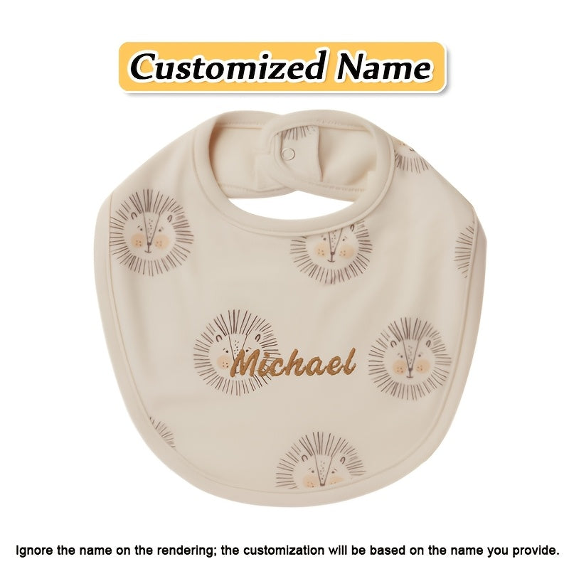 Customized Embroidered Name Adjustable Snap Bib made with Soft Absorbent Knit Fabric for Babies. This Non-Waterproof Feeding Drool Bib is great for Newborns and is Perfect for Christmas and New Year Gifts.