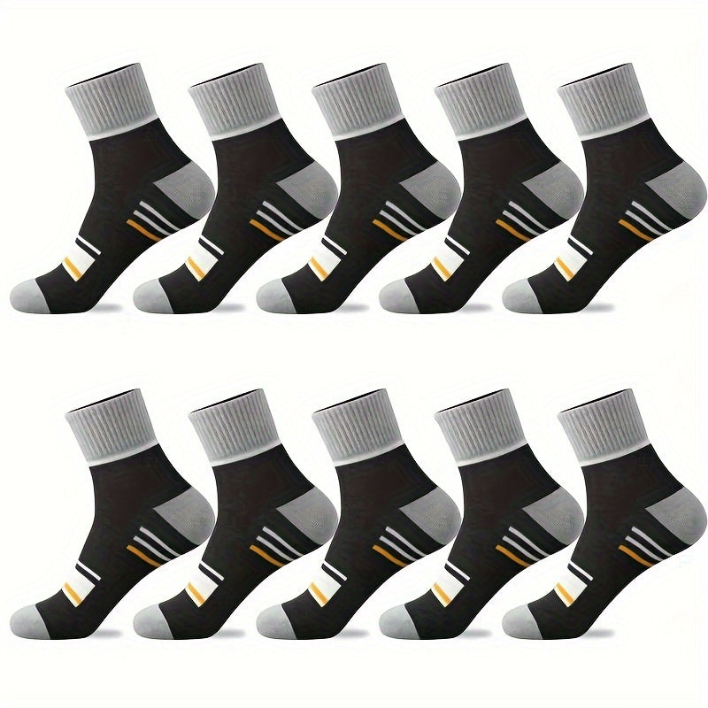 10 pairs of trendy color block crew socks for men, perfect for outdoor wear