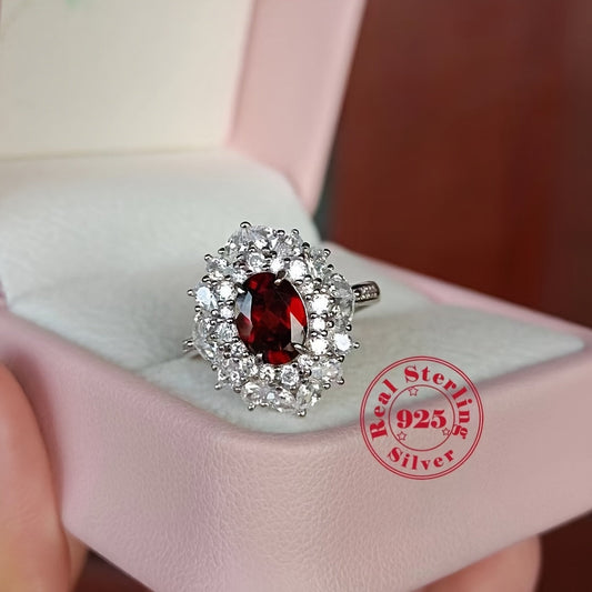 Beautiful Oval Garnet Ring in Vintage Style, 18K Gold Plated Sterling Silver, Adjustable Prong Setting, January Birthstone, Perfect for Engagement or Anniversary Gift, Ideal Valentine's Day Jewelry for Any Occasion