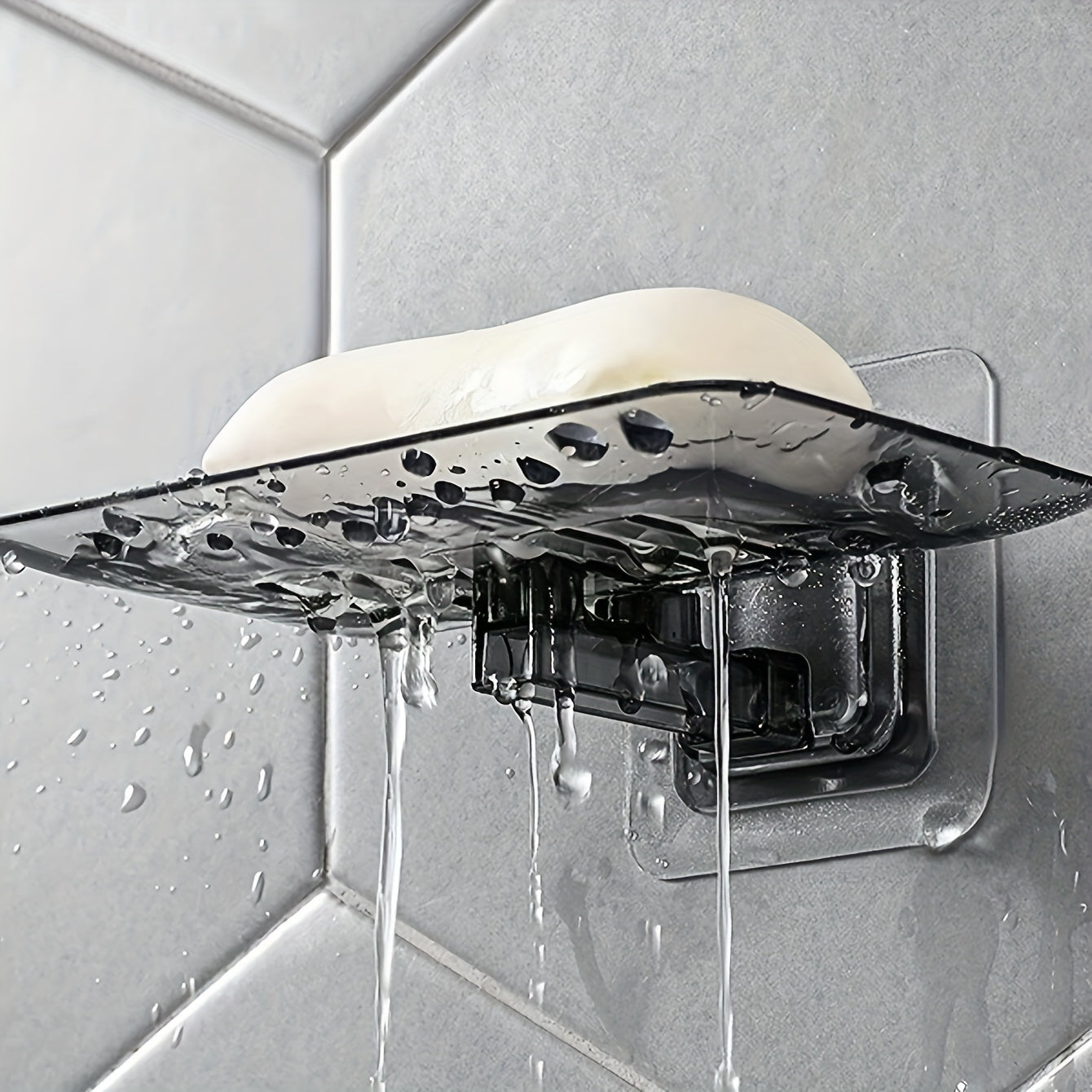 Simple, no-drill wall mount soap dish with strong adhesive for bathroom and kitchen.