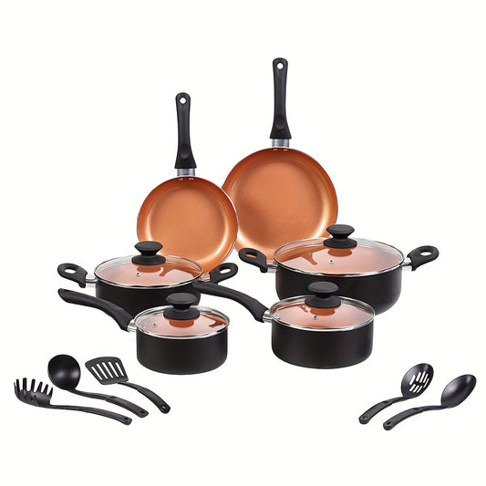 Nonstick Cookware Set with 15 Pieces - Includes Soup, Milk, and Frying Pans - Ideal for Gifting and Family Gatherings