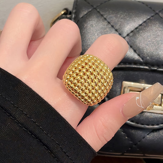 Stylish Retro Hollow Ball Bead Ring - Wide Band with Vintage Charm, Adjustable Open Design for Any Occasion, Bold and Unique Cold Style, Fashionable Finger Ring