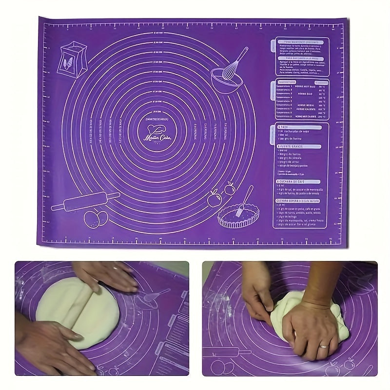 A durable pastry pad with ultra thickness and non-stick technology, designed for precise measurements and optimal baking, rolling, and kneading of dough. Made from food-grade EVA material to improve manual skills in the kitchen. An essential tool for