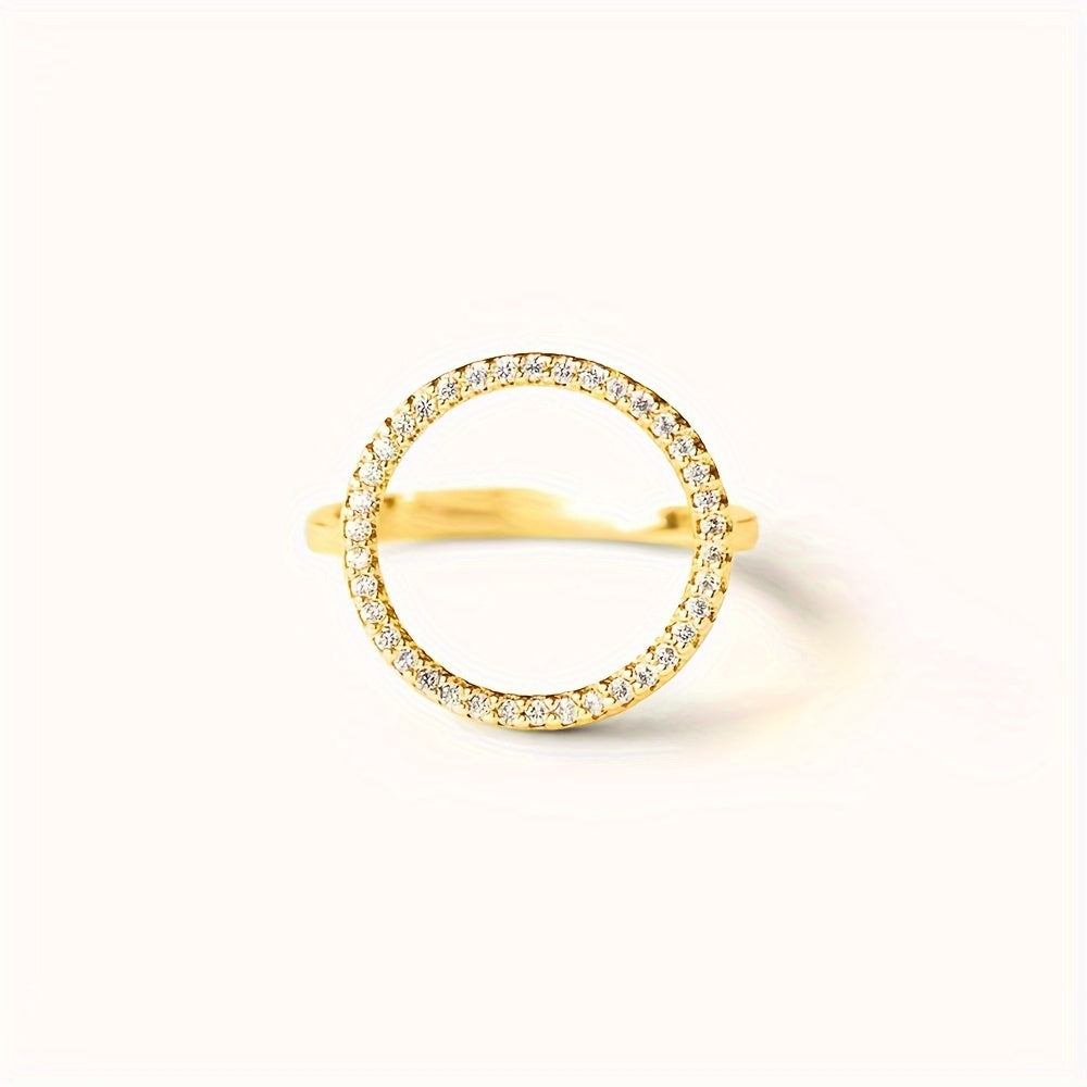 High quality jewelry featuring a sparkling circle design paved with shining zirconia stones, this 925 sterling silver ring is plated with 14k gold. Choose from golden, silvery, or rose golden tones to suit your preference.