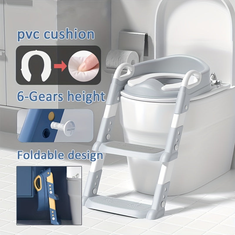 1pc Children's Step Toilet with Folding Potty Training Seat, Ladder, Comfortable Cushion Design, Anti-Slip, Adjustable Height.