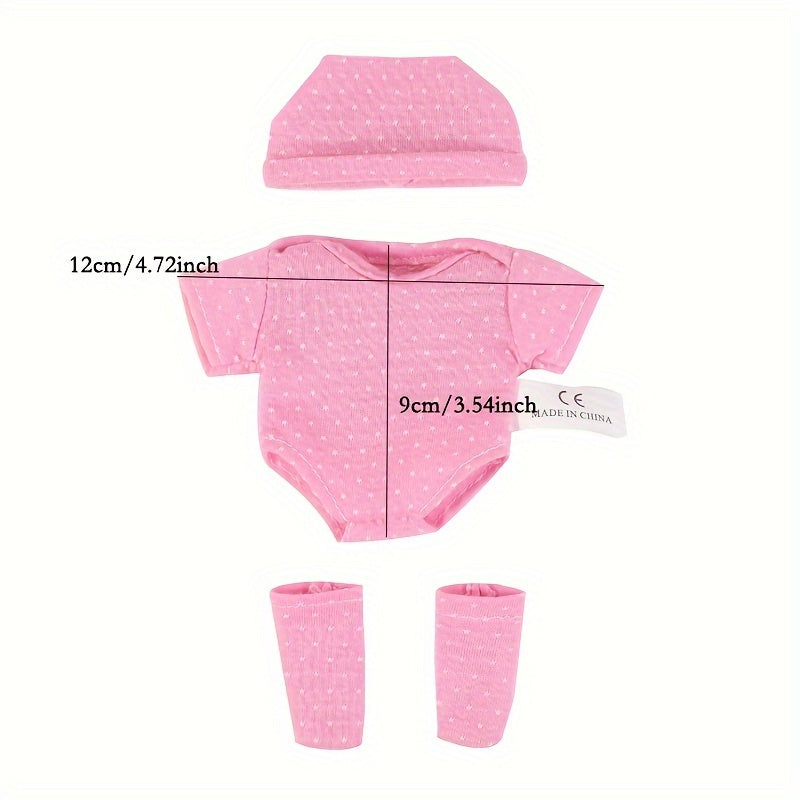 4 different styles of mini doll clothes for 7.8-inch dolls, suitable for reborn or baby dolls as toy accessories.