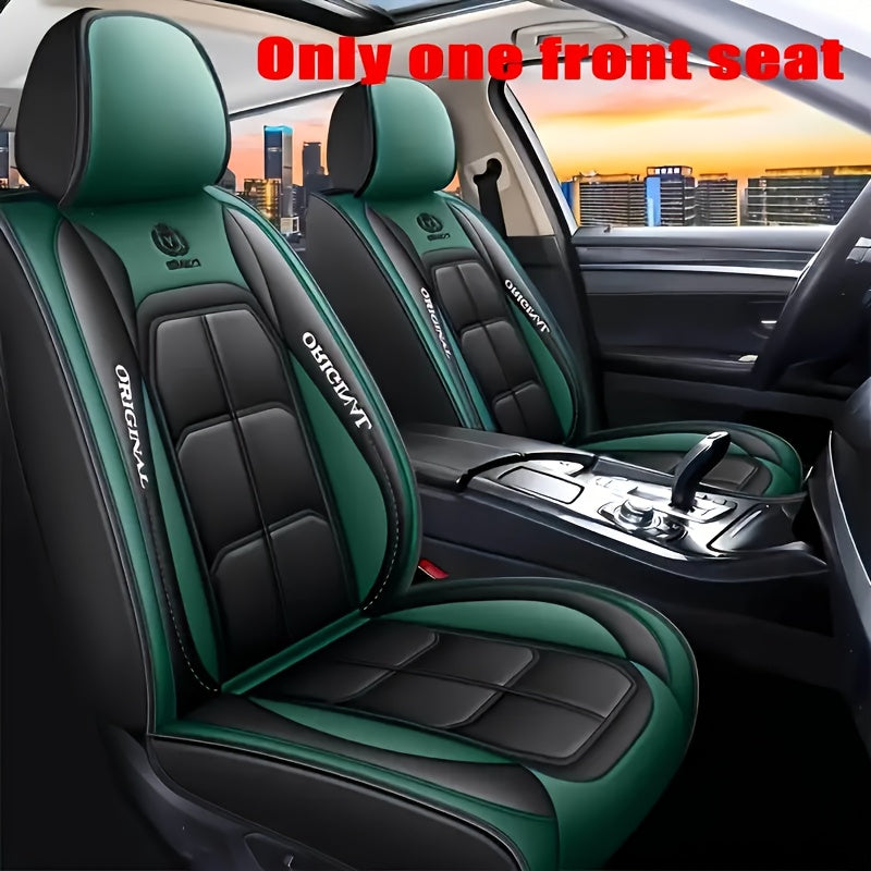 Luxury PU Leather Car Seat Cover for Sedans, SUVs & Pickups - Waterproof, Breathable, Easy to Clean - Black with Gray Accents, No padding needed.