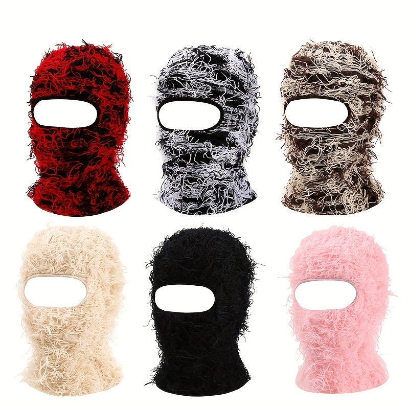 Trendy Tassel Ski Mask for Women & Men, Warm Knit Balaclava with Hip Hop Style, Elastic and Windproof