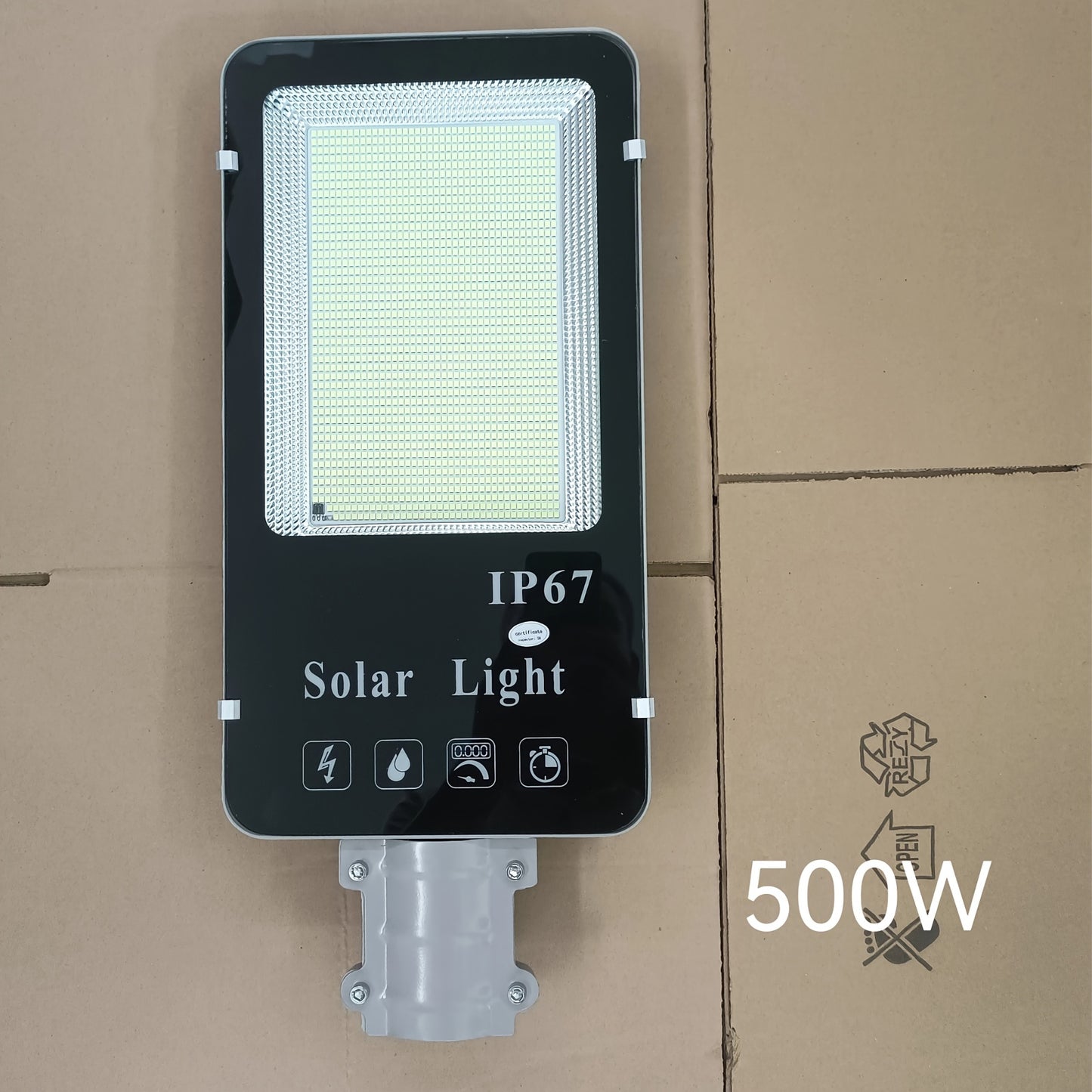 500W quyoshli ko'cha ustun chiroqlari, 20AH batareya, 25W quyosh paneli, masofadan boshqarish, ABS material, infraqizil sensor, shisha soyali ajratiladigan floodlight, litiy quyosh batareyasi, o'rnatish