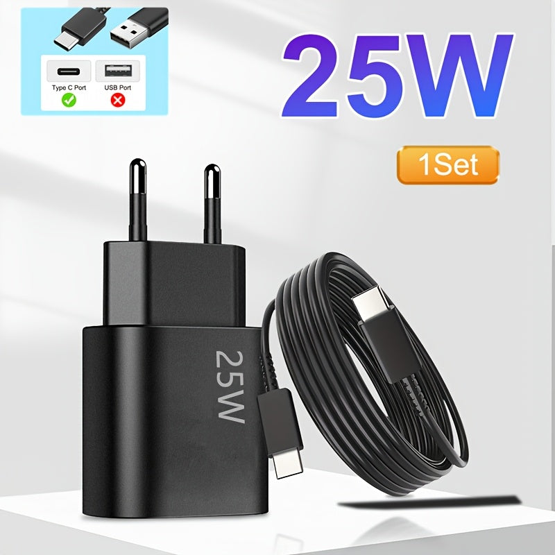 25W USB-C Tez Zaryadlovchi 100 sm Type-C Kabel bilan, Samsung Galaxy (A seriyasi, M seriyasi, S seriyasi), iPhone 15/16 va iPad bilan mos keladi. LED ko'rsatgichi bilan yuqori tezlikdagi quvvat adapteri.