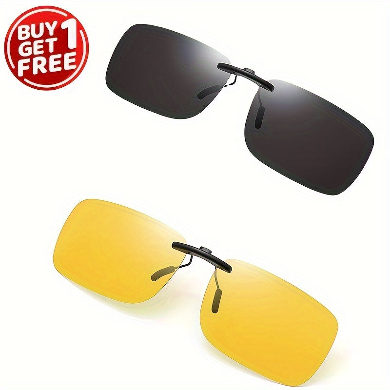 Buy one get one free Mother's Day special: Purchase 2 pieces of polarized clip-on sunglasses for women and men, perfect for drivers. These rimless flip-up glasses fit comfortably over prescription driving glasses.