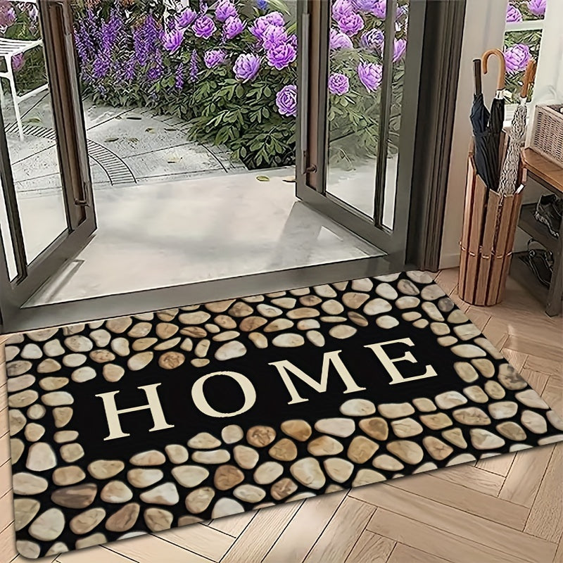 Pebble Letter Print 1PC Door Mat with Non-Slip Polyester Area Rug - Stain Resistant, Washable, Perfect for Laundry Room, Kitchen, or Guest Room Decor