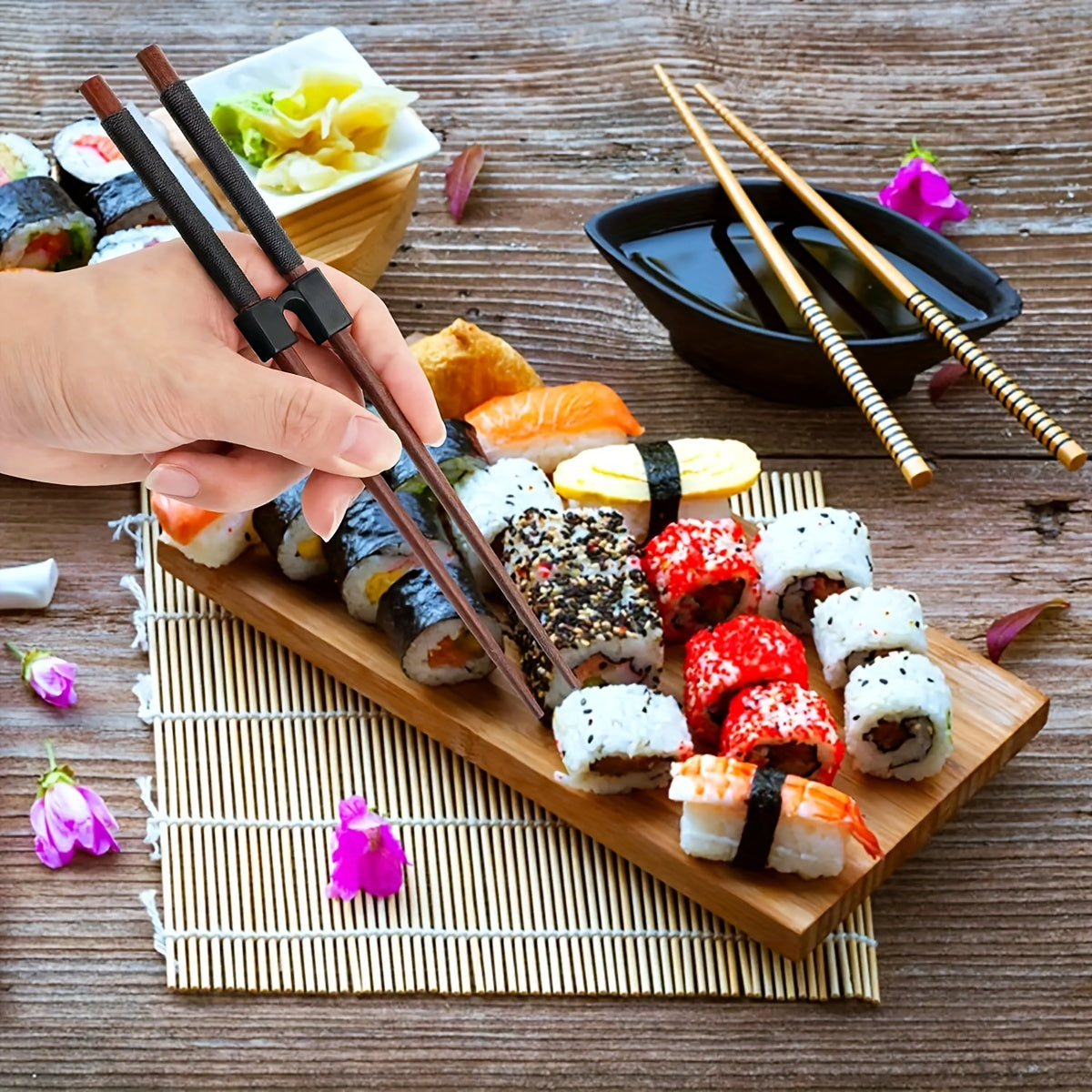 5 reusable chopstick helpers for training, featuring hinges to connect and assist in using Chinese chopsticks.