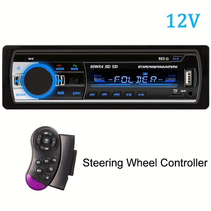 Universal car radio MP3 player with wireless FM, USB aux input, color display, voice navigation, and no battery needed.