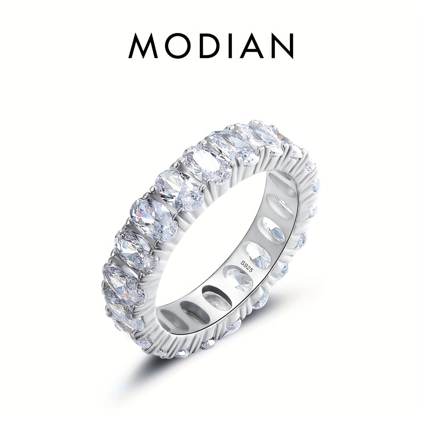 Stunning MODIAN 925 Sterling Silver Oval CZ Engagement Ring for Women, Featuring 4-Prong-Set Synthetic Zirconia, Timeless Luxury Wedding Jewelry, Perfect Mardi Gras Day Gift, Versatile All-Season Wear