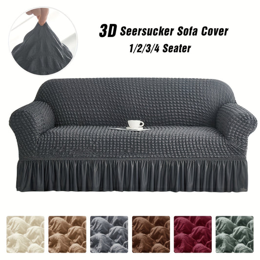 Seersucker sofa slipcover with skirt, non-slip, for home decor protection.