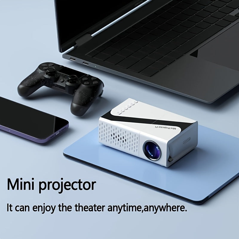 Compact mini HD projector for home theater, office, and meetings. Supports 1080P, compatible with USB, smartphone, AV, and SD card.